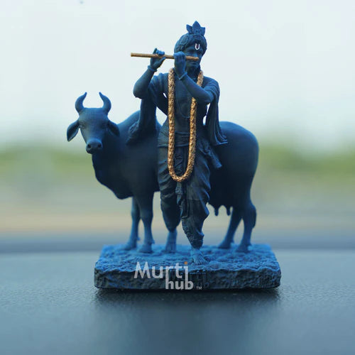 KRISHNA WITH COW ANTIQUE GOLD