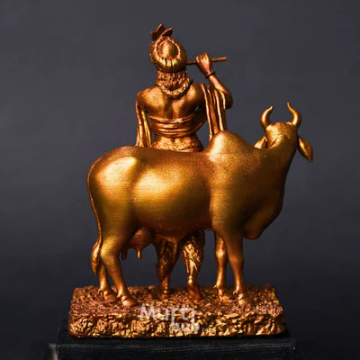 KRISHNA WITH COW ANTIQUE GOLD
