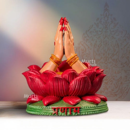 NAMASTE & PRANAM HAND IDOL – DIVINE GREETING GESTURE ON LOTUS BASE
