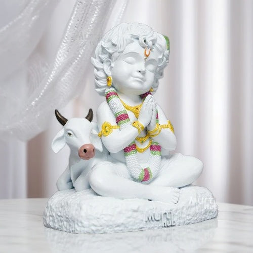WHITE BAAL KRISHNA WITH COW