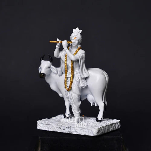 KRISHNA WITH COW ANTIQUE GOLD