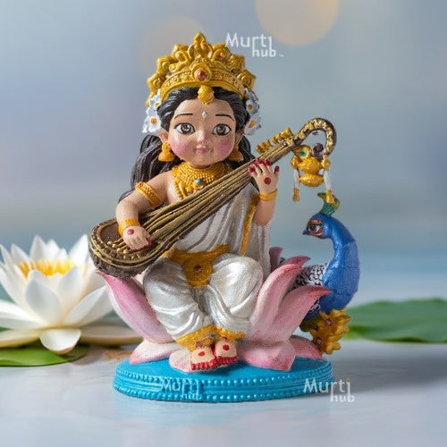 HAND-PAINTED BAAL SARASWATI IDOL