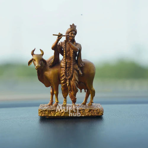 KRISHNA WITH COW ANTIQUE GOLD
