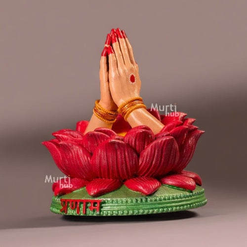 NAMASTE & PRANAM HAND IDOL – DIVINE GREETING GESTURE ON LOTUS BASE