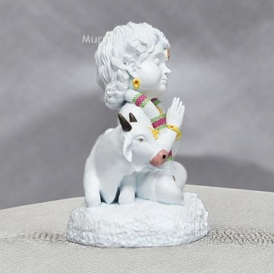 WHITE BAAL KRISHNA WITH COW