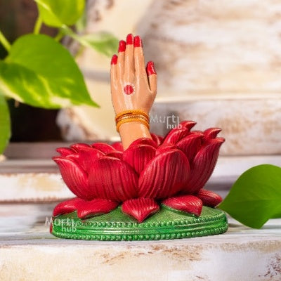 NAMASTE & PRANAM HAND IDOL – DIVINE GREETING GESTURE ON LOTUS BASE