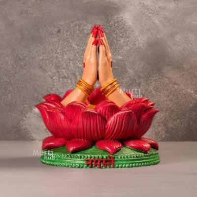NAMASTE & PRANAM HAND IDOL – DIVINE GREETING GESTURE ON LOTUS BASE