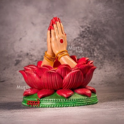NAMASTE & PRANAM HAND IDOL – DIVINE GREETING GESTURE ON LOTUS BASE