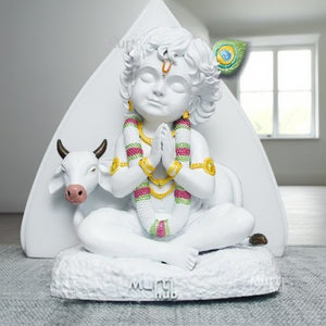 WHITE BAAL KRISHNA WITH COW