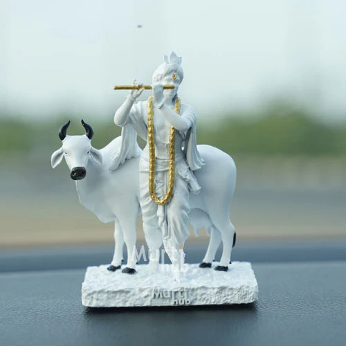 KRISHNA WITH COW ANTIQUE GOLD
