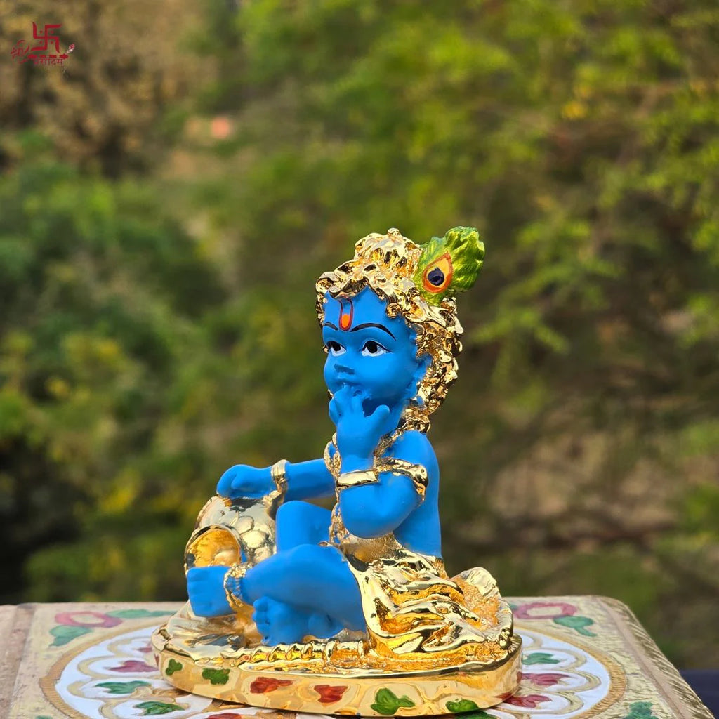 Laddo Gopal Gold Plated Idol For Puja, Home, And Gift