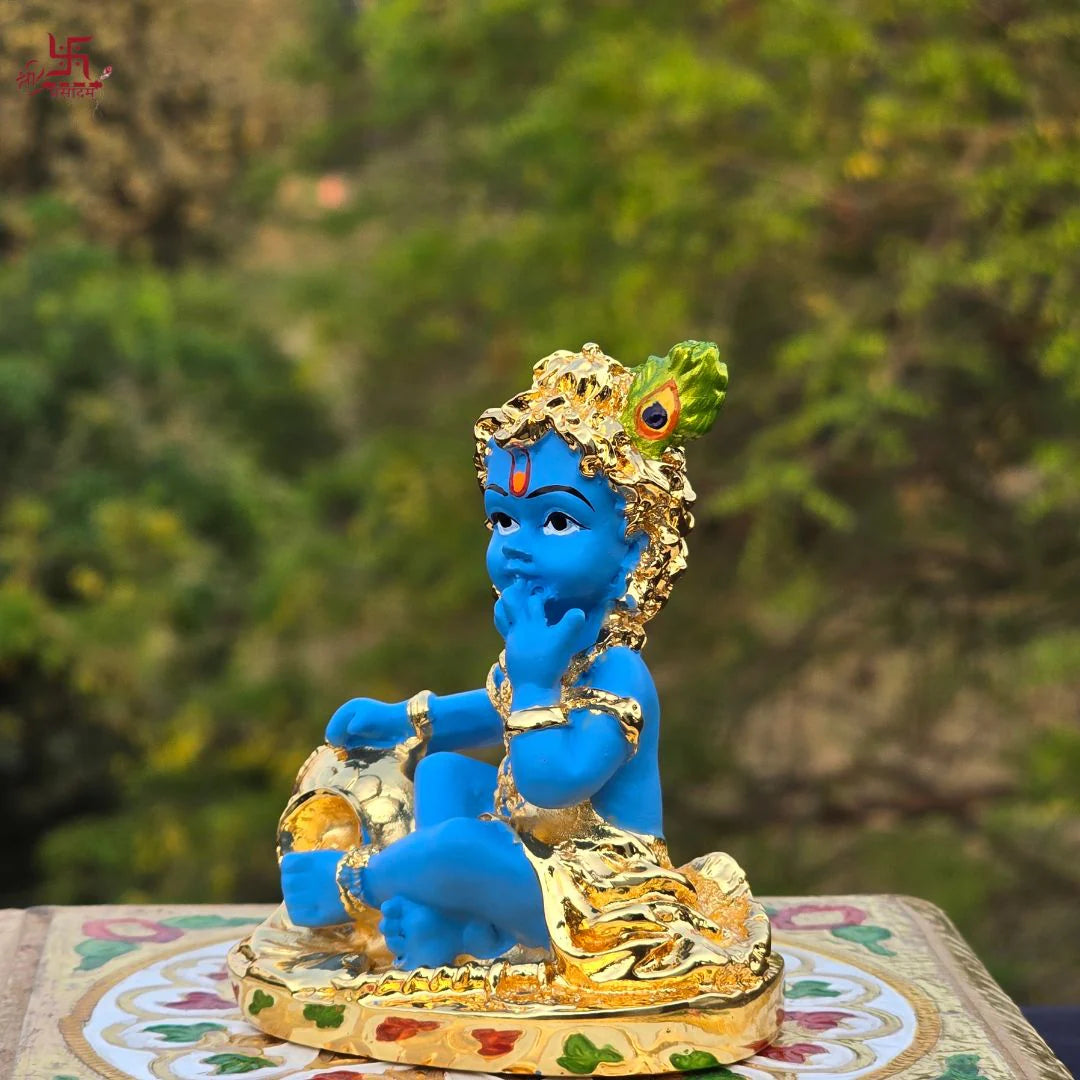 Laddo Gopal Gold Plated Idol For Puja, Home, And Gift